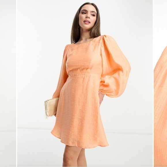 Nobody's Child Petite Zola Ballon Sleeve Mini Dress In Orange Size 6 - Picture 13 of 13